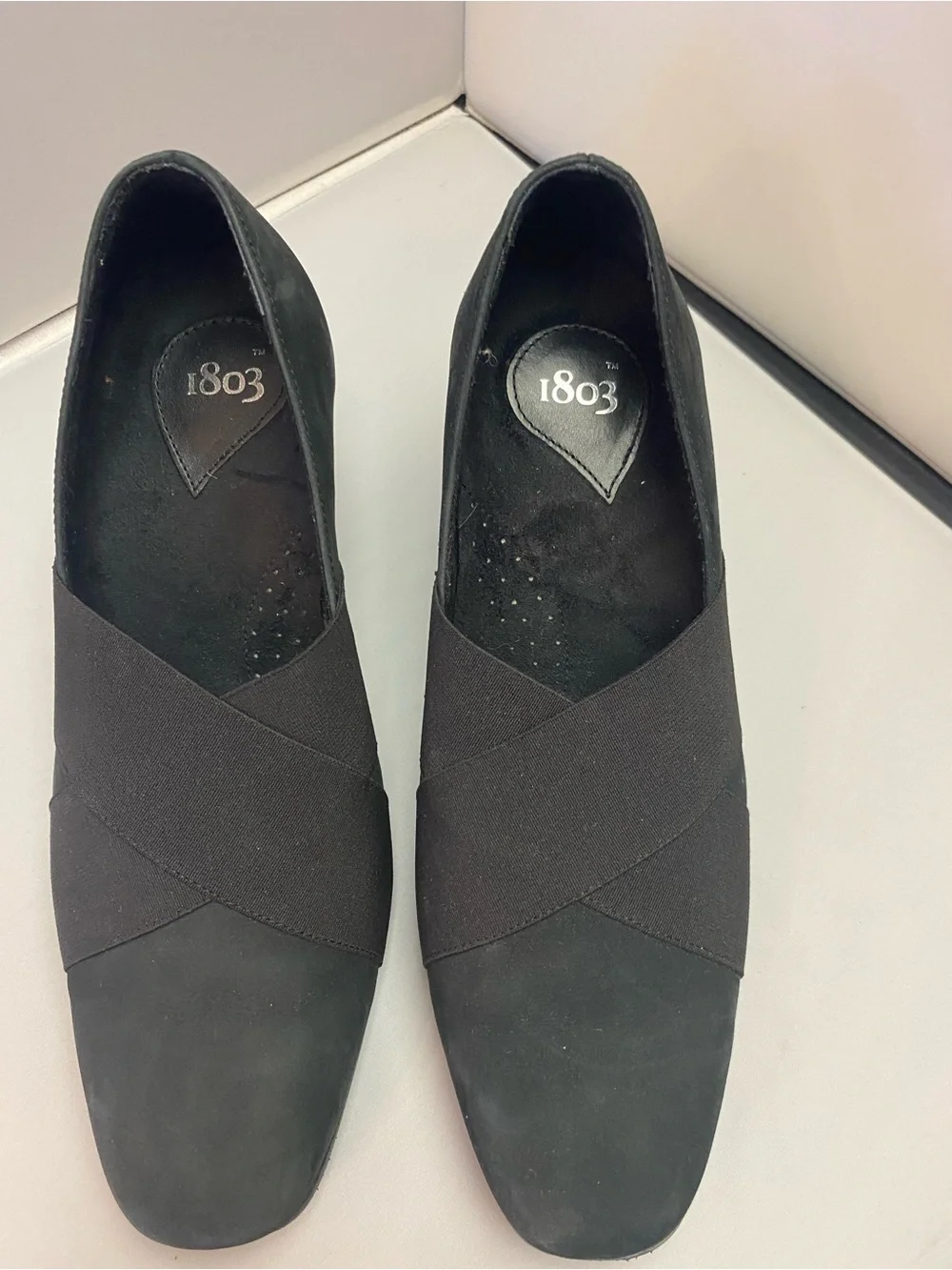 Women’s Black Wedge Slip-On Shoes suede Sz 37